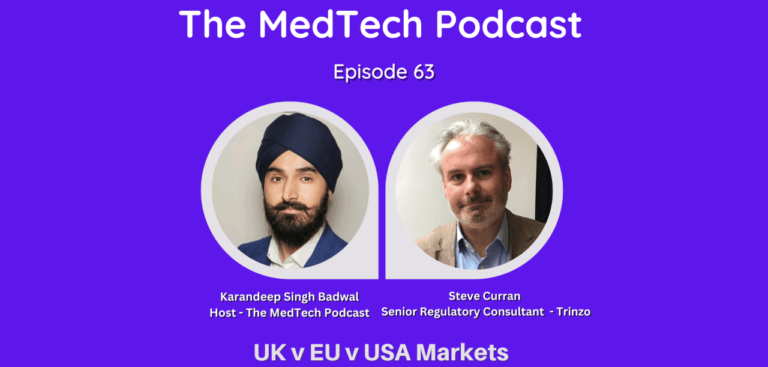 The Medtech Podcast promotion graphic titled UK v EU v USA markets effects of Brexit.